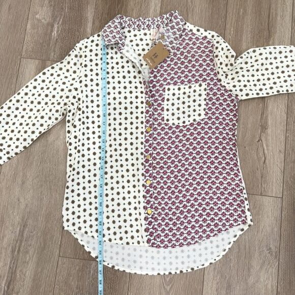 NWT Boutique Mixed Print Pattern Boho Button Down Blouse Womens Size Small S - Picture 11 of 12